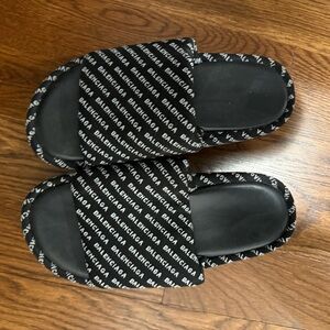 Balenciaga Logo Black Wedge Slides